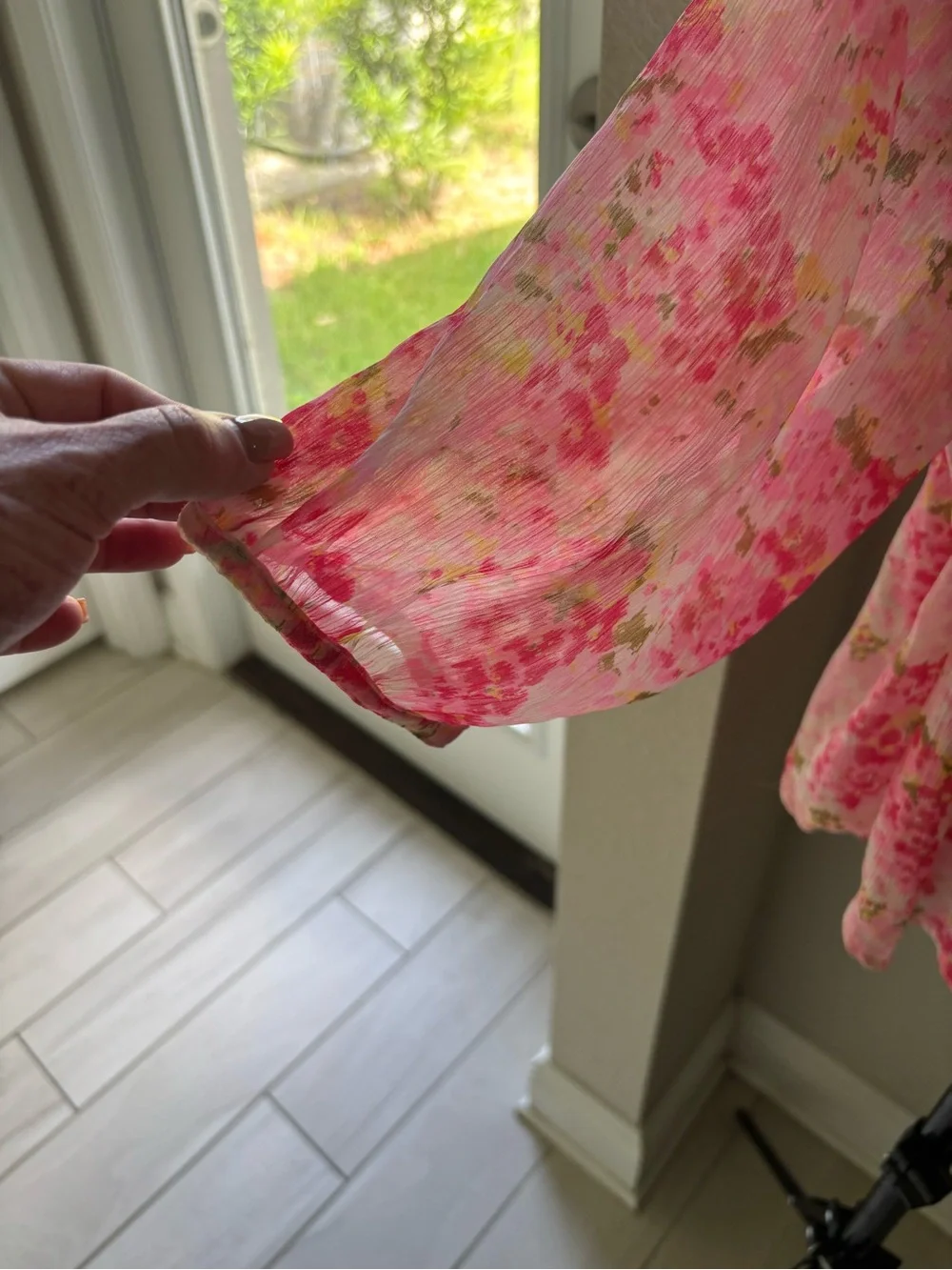 Abercrombie & Fitch Pink Floral Sheer Peasant Blouse